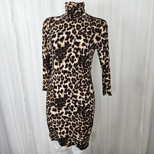 Philosophy Cinched mockneck long-sleeved color block leopard dress small